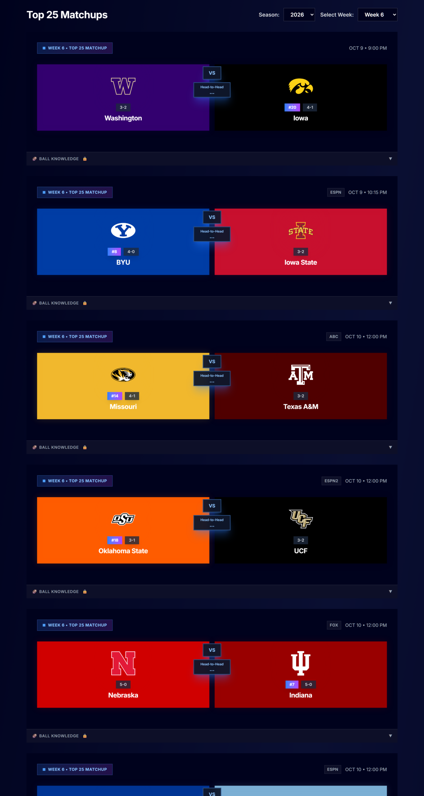 Week 6 Top 25 games on PickTop25